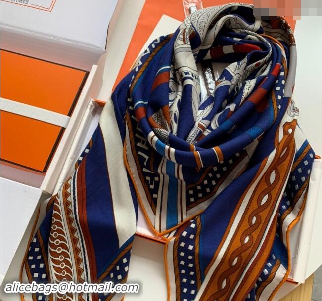 Pretty Style Hermes Stirrup Cashmere & Silk Sqaure Shawl Scarf 140cm 0130 Blue 2024