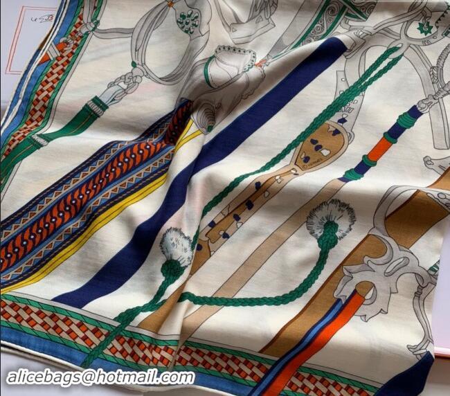 Top Grade Hermes Stirrup Cashmere & Silk Sqaure Shawl Scarf 140cm 0130 White 2024