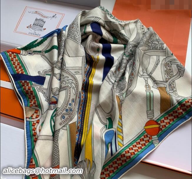 Top Grade Hermes Stirrup Cashmere & Silk Sqaure Shawl Scarf 140cm 0130 White 2024