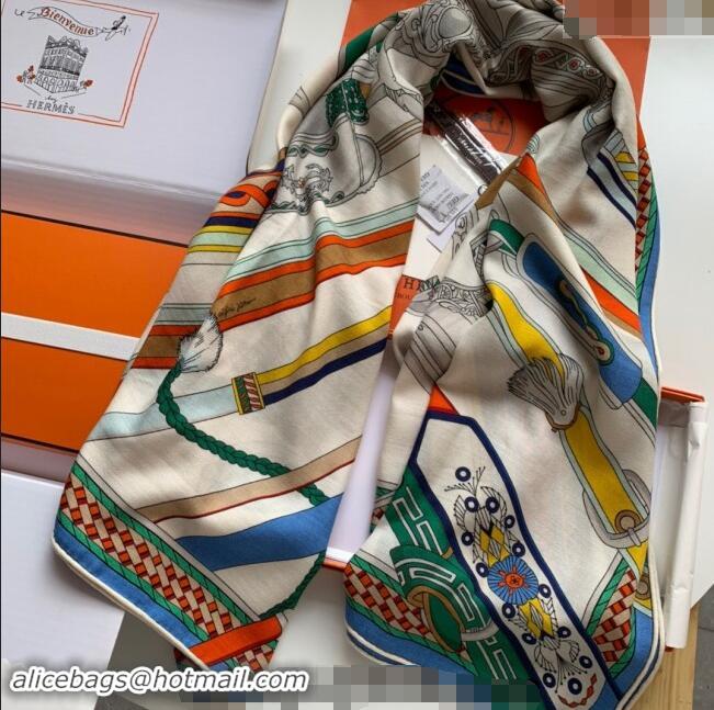 Top Grade Hermes Stirrup Cashmere & Silk Sqaure Shawl Scarf 140cm 0130 White 2024