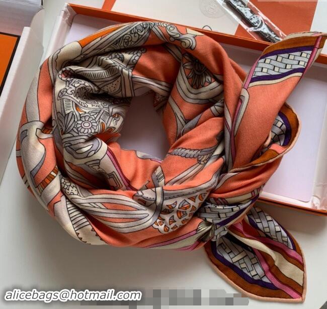 Well Crafted Hermes Stirrup Cashmere & Silk Sqaure Shawl Scarf 140cm 0130 Orange 2024