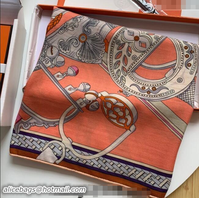 Well Crafted Hermes Stirrup Cashmere & Silk Sqaure Shawl Scarf 140cm 0130 Orange 2024