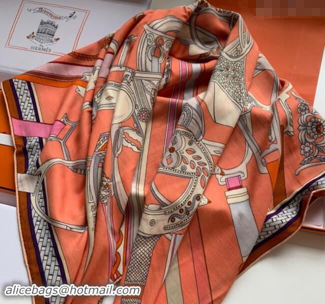 Well Crafted Hermes Stirrup Cashmere & Silk Sqaure Shawl Scarf 140cm 0130 Orange 2024