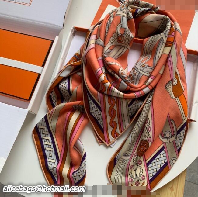 Well Crafted Hermes Stirrup Cashmere & Silk Sqaure Shawl Scarf 140cm 0130 Orange 2024