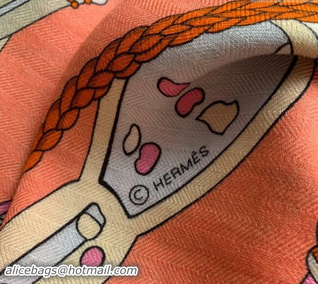 Well Crafted Hermes Stirrup Cashmere & Silk Sqaure Shawl Scarf 140cm 0130 Orange 2024