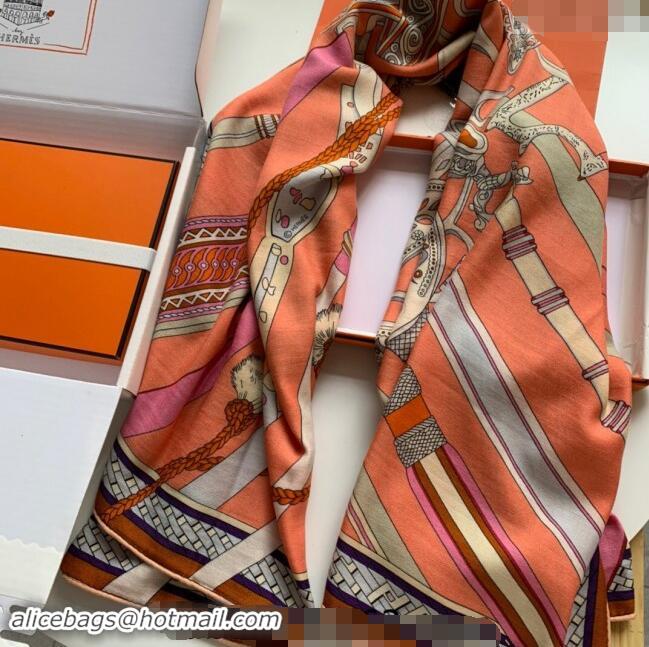 Well Crafted Hermes Stirrup Cashmere & Silk Sqaure Shawl Scarf 140cm 0130 Orange 2024