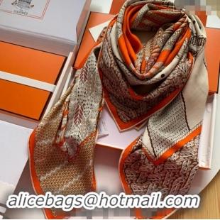 Best Design Hermes Dressage Tressage Cashmere & Silk Sqaure Shawl Scarf 140cm 0130 Orange 2024