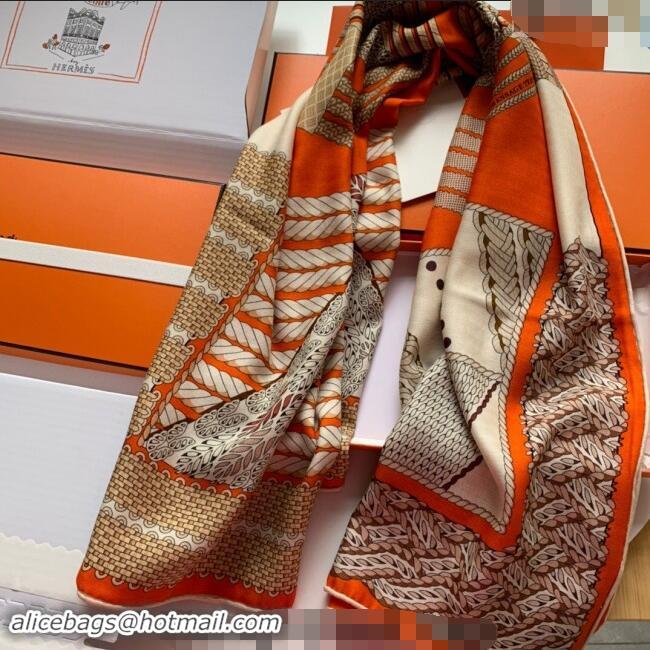 Best Design Hermes Dressage Tressage Cashmere & Silk Sqaure Shawl Scarf 140cm 0130 Orange 2024