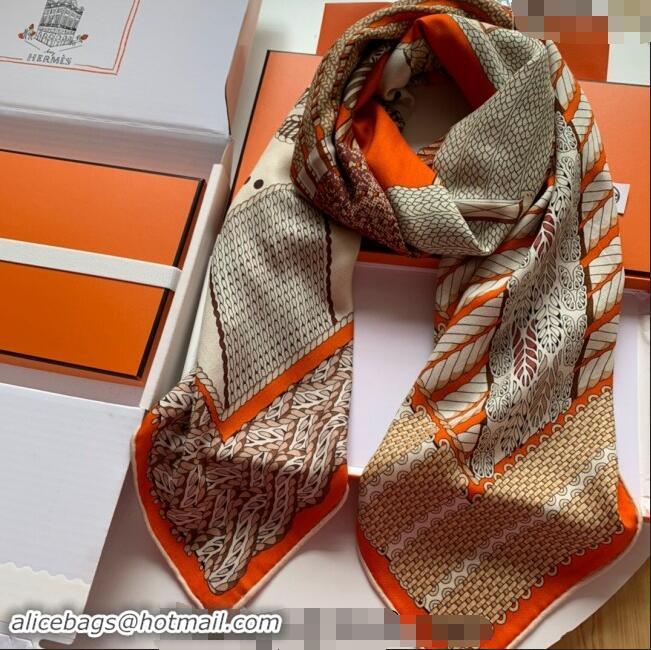 Best Design Hermes Dressage Tressage Cashmere & Silk Sqaure Shawl Scarf 140cm 0130 Orange 2024