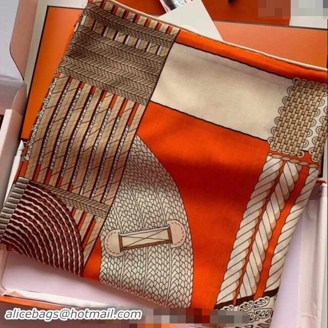 Best Design Hermes Dressage Tressage Cashmere & Silk Sqaure Shawl Scarf 140cm 0130 Orange 2024