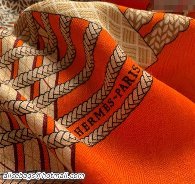 Best Design Hermes Dressage Tressage Cashmere & Silk Sqaure Shawl Scarf 140cm 0130 Orange 2024