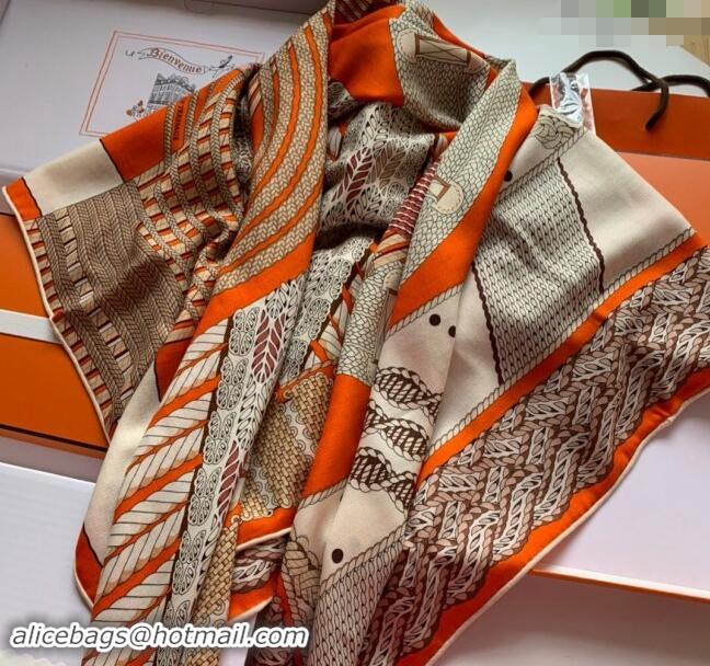 Best Design Hermes Dressage Tressage Cashmere & Silk Sqaure Shawl Scarf 140cm 0130 Orange 2024