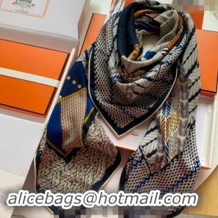 Well Crafted Hermes Dressage Tressage Cashmere & Silk Sqaure Shawl Scarf 140cm 0130 Blue 2024