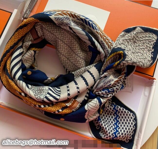 Well Crafted Hermes Dressage Tressage Cashmere & Silk Sqaure Shawl Scarf 140cm 0130 Blue 2024