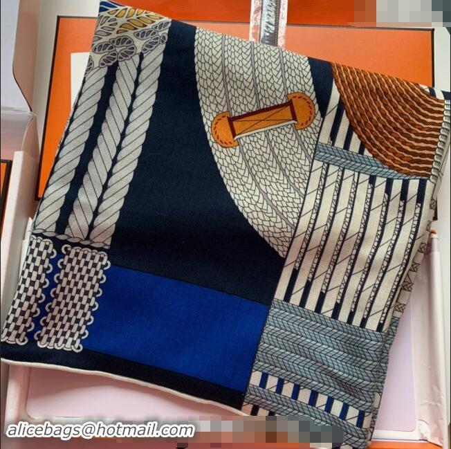 Well Crafted Hermes Dressage Tressage Cashmere & Silk Sqaure Shawl Scarf 140cm 0130 Blue 2024