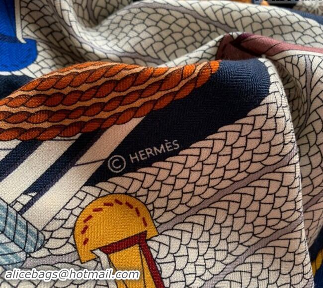 Well Crafted Hermes Dressage Tressage Cashmere & Silk Sqaure Shawl Scarf 140cm 0130 Blue 2024