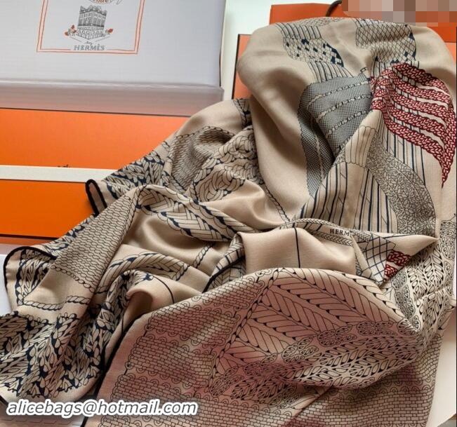 Reasonable Price Hermes Dressage Tressage Cashmere & Silk Sqaure Shawl Scarf 140cm 0130 Beige 2024