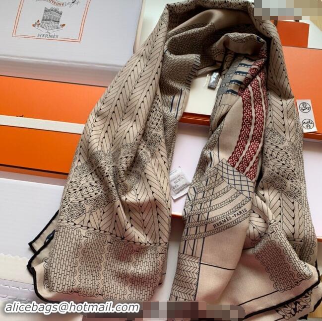 Reasonable Price Hermes Dressage Tressage Cashmere & Silk Sqaure Shawl Scarf 140cm 0130 Beige 2024