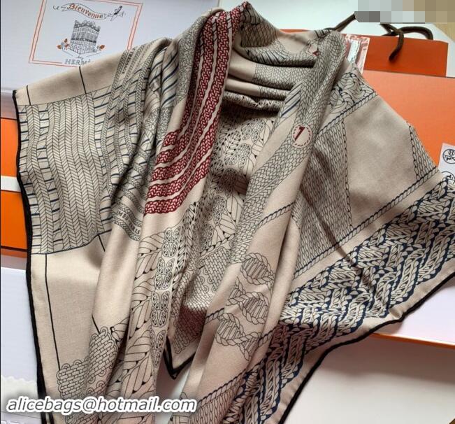 Reasonable Price Hermes Dressage Tressage Cashmere & Silk Sqaure Shawl Scarf 140cm 0130 Beige 2024