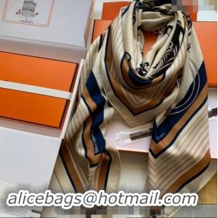 Top Quality Hermes Ownership Seal Cashmere & Silk Sqaure Shawl Scarf 140cm 0130 Beige 2024