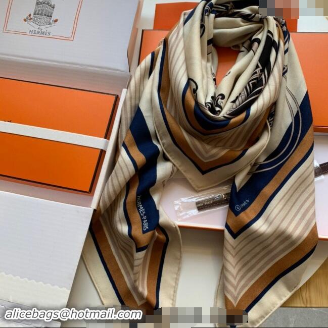 Top Quality Hermes Ownership Seal Cashmere & Silk Sqaure Shawl Scarf 140cm 0130 Beige 2024