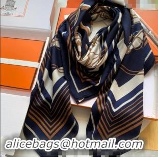 Top Grade Hermes Cashmere & Silk Sqaure Shawl Scarf 140cm 0130 Navy Blue 2024