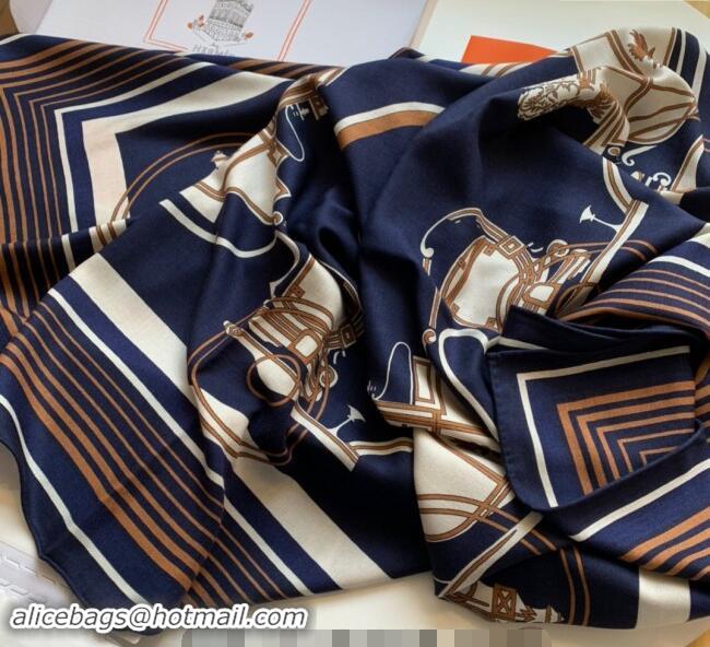 Top Grade Hermes Cashmere & Silk Sqaure Shawl Scarf 140cm 0130 Navy Blue 2024