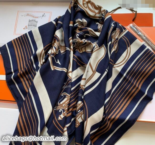 Top Grade Hermes Cashmere & Silk Sqaure Shawl Scarf 140cm 0130 Navy Blue 2024