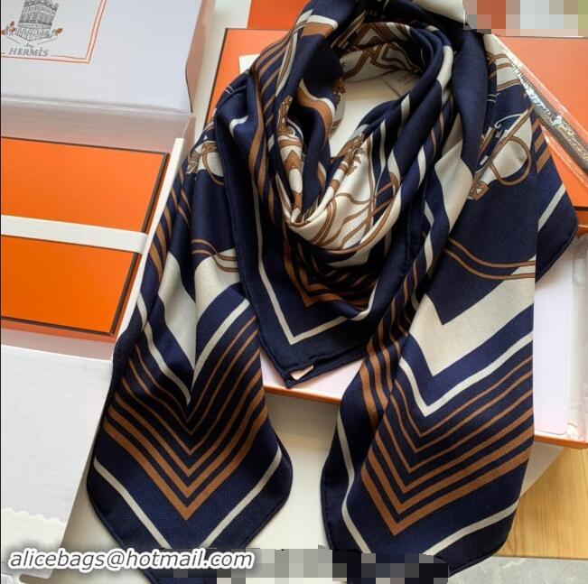 Top Grade Hermes Cashmere & Silk Sqaure Shawl Scarf 140cm 0130 Navy Blue 2024