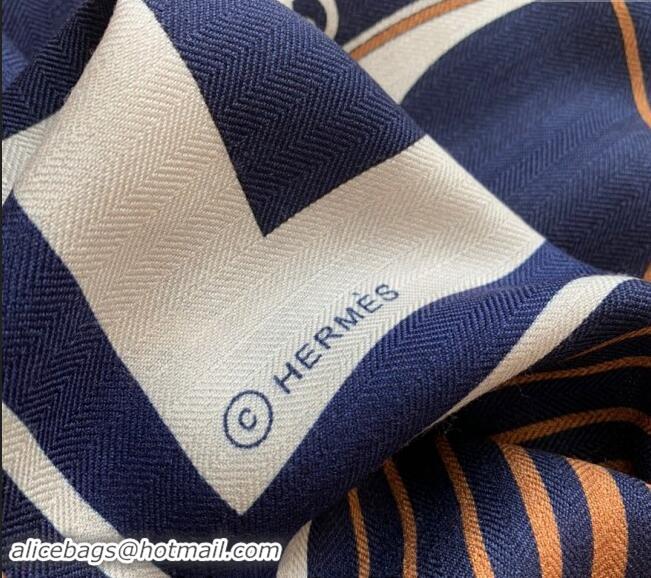 Top Grade Hermes Cashmere & Silk Sqaure Shawl Scarf 140cm 0130 Navy Blue 2024