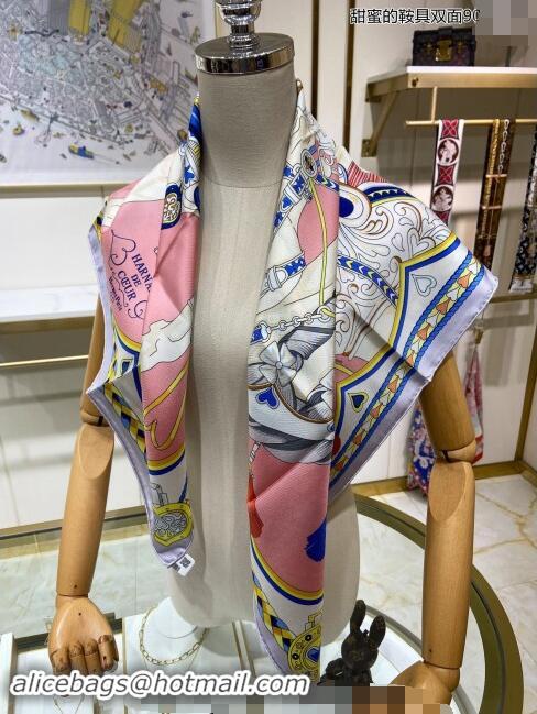 Top Quality Hermes Harnais de Coeur Silk Sqaure Scarf 90x90cm H2100 Pink 2024