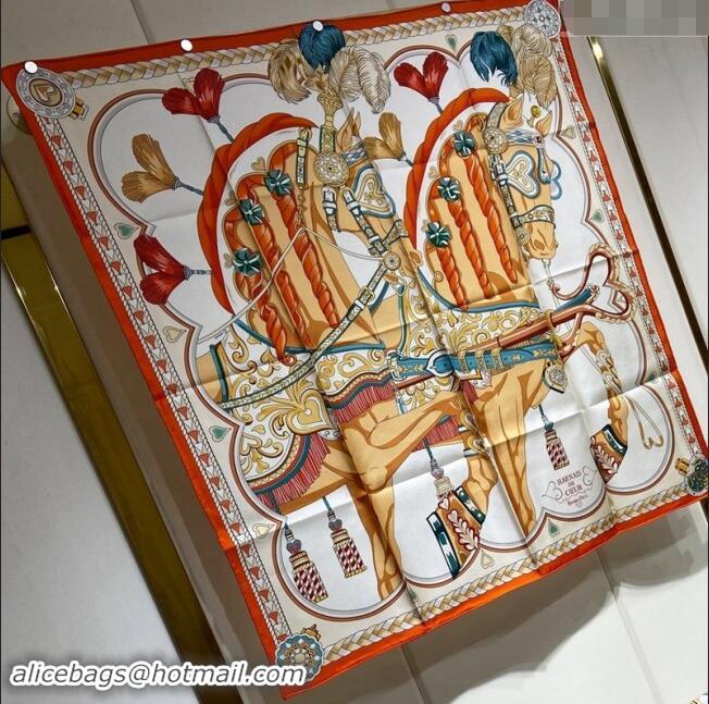 Buy Discount Hermes Harnais de Coeur Silk Sqaure Scarf 90x90cm H2100 Orange 2024