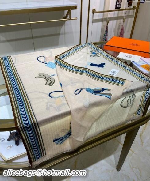 Best Price Hermes Et Gris Gris Rectangle Cashmere Long Scarf 65x185cm H2100 Light Beige 2024