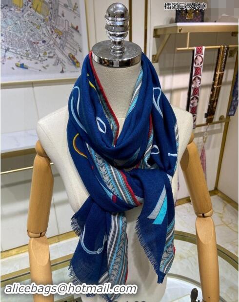 New Fashion Hermes Et Gris Gris Rectangle Cashmere Long Scarf 65x185cm H2100 Navy Blue 2024