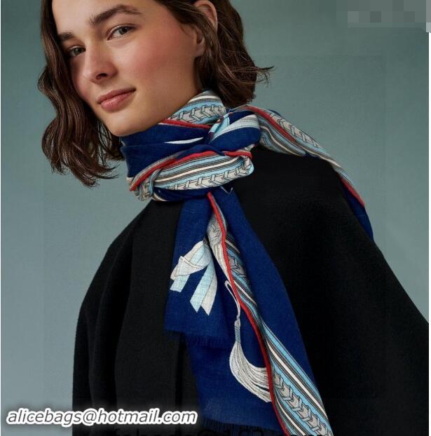 New Fashion Hermes Et Gris Gris Rectangle Cashmere Long Scarf 65x185cm H2100 Navy Blue 2024