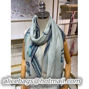 Well Crafted Hermes Et Gris Gris Rectangle Cashmere Long Scarf 65x185cm H2100 Light Blue 2024