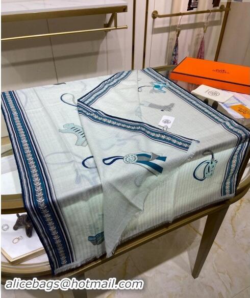 Well Crafted Hermes Et Gris Gris Rectangle Cashmere Long Scarf 65x185cm H2100 Light Blue 2024