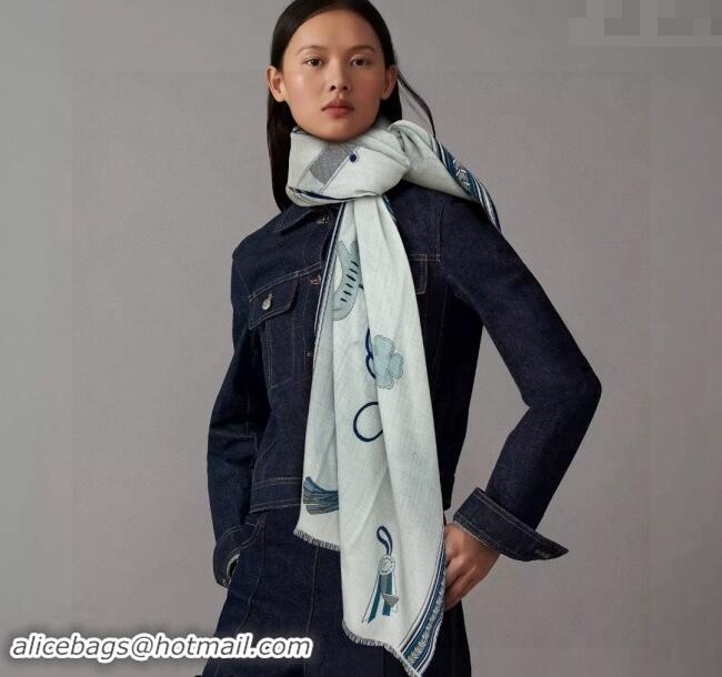 Well Crafted Hermes Et Gris Gris Rectangle Cashmere Long Scarf 65x185cm H2100 Light Blue 2024