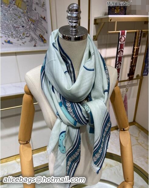 Well Crafted Hermes Et Gris Gris Rectangle Cashmere Long Scarf 65x185cm H2100 Light Blue 2024