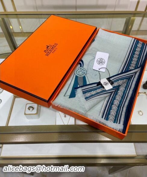 Well Crafted Hermes Et Gris Gris Rectangle Cashmere Long Scarf 65x185cm H2100 Light Blue 2024