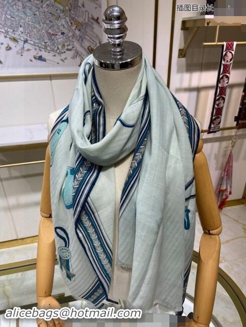 Well Crafted Hermes Et Gris Gris Rectangle Cashmere Long Scarf 65x185cm H2100 Light Blue 2024