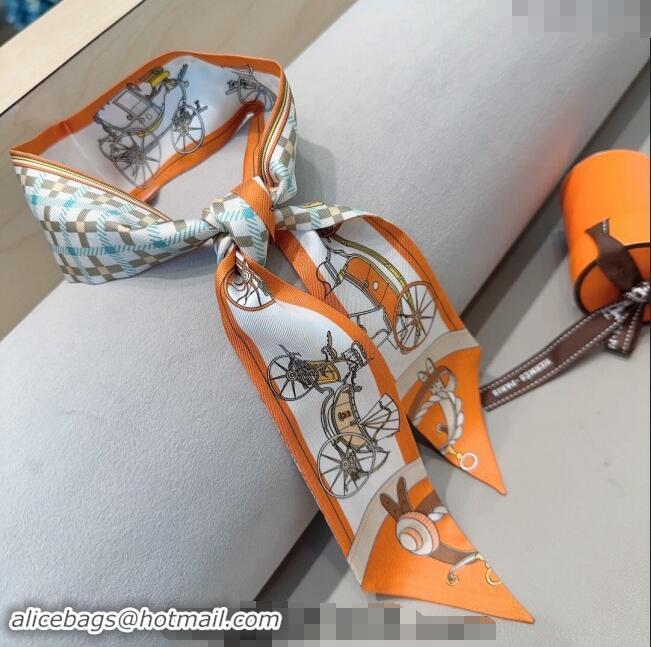 Good Taste Hermes Silk Twilly Bandeau Scarf 6x90cm 0304 Orange 2024