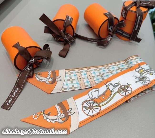 Good Taste Hermes Silk Twilly Bandeau Scarf 6x90cm 0304 Orange 2024