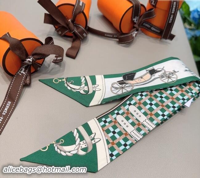 Well Crafted Hermes Silk Twilly Bandeau Scarf 6x90cm 0304 Green 2024