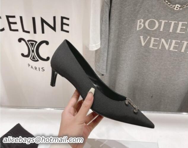 Best Price Celine Alma Triomphe Pumps 5cm Heel in Black Satin 100103