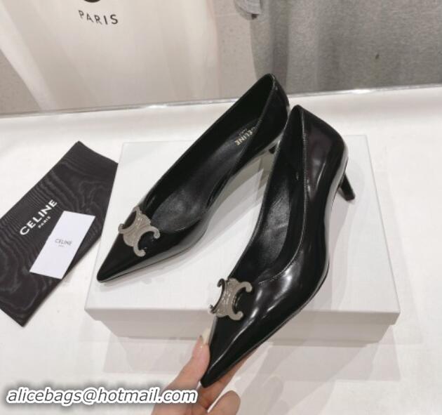 Grade Quality Celine Alma Triomphe Pumps 5cm Heel in Glossy Calfskin Black 100104