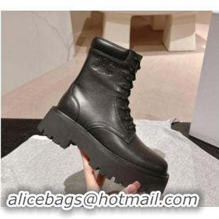 Pretty Style Celine Calfskin Platform Lace-up Ankle Boots 5cm Black 011118