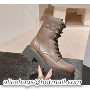 Luxurious Celine Triomphe Rangers Mid Lace-up Boots 5cm in Calfskin Chocolate Brown 011121