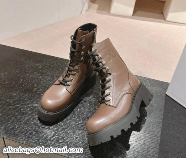 Luxurious Celine Triomphe Rangers Mid Lace-up Boots 5cm in Calfskin Chocolate Brown 011121