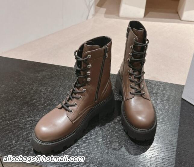 Luxurious Celine Triomphe Rangers Mid Lace-up Boots 5cm in Calfskin Chocolate Brown 011121